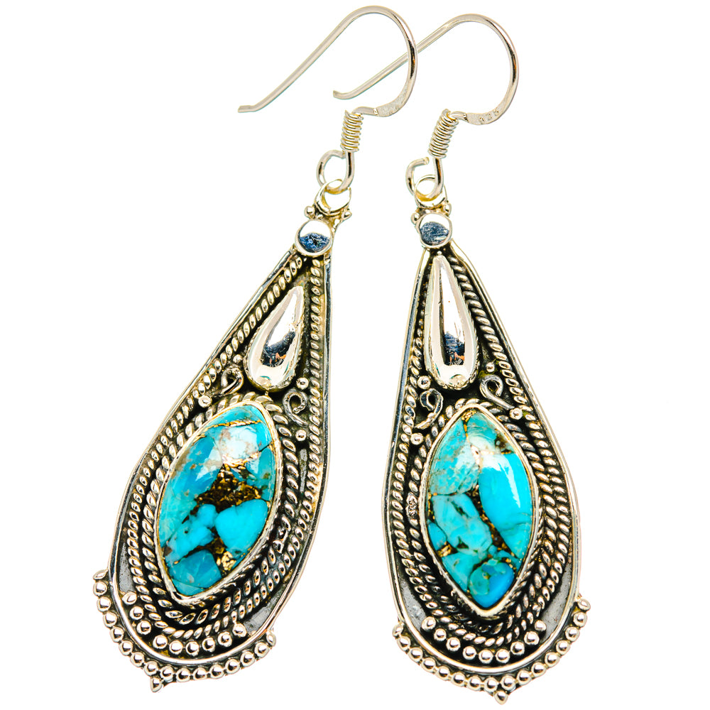 Blue Copper Composite Turquoise Earrings handcrafted by Ana Silver Co - EARR428520 - Photo 2