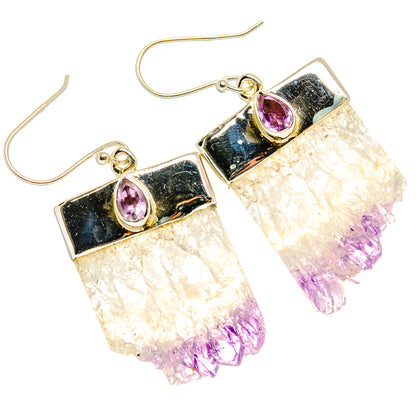 Amethyst stalactite earrings, silver-tone frames with round purple gemstone tops