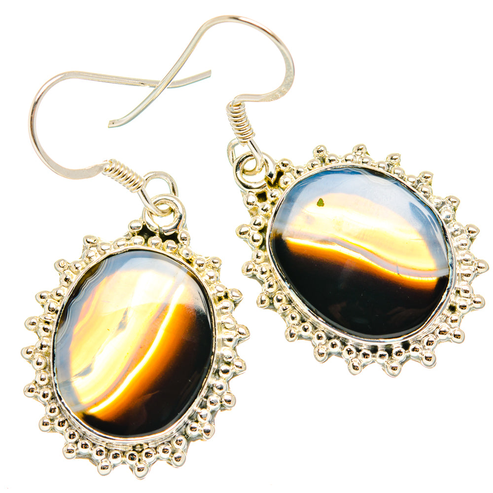 Black Banded Agate Earrings handcrafted by Ana Silver Co - EARR428542 - Photo 2