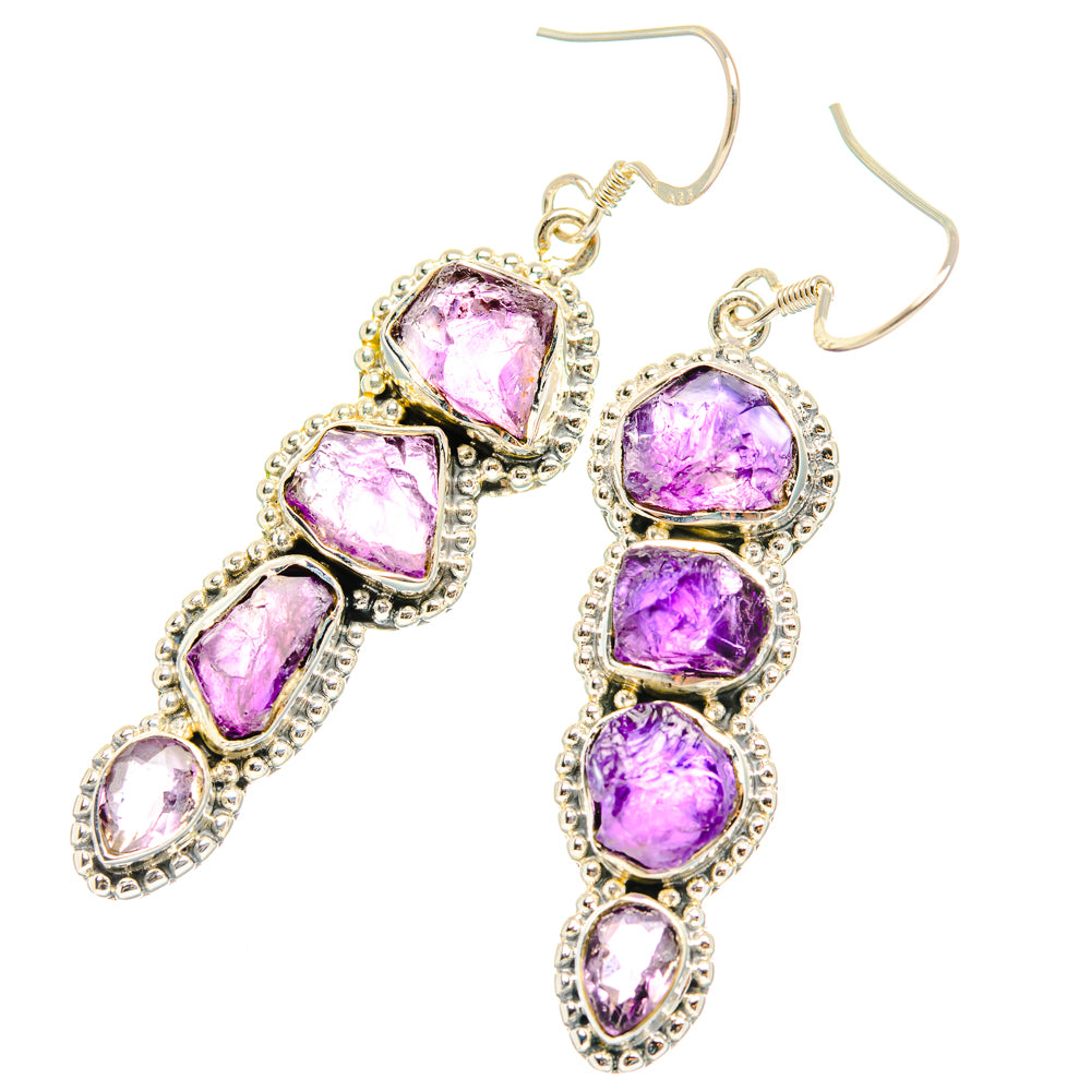 Rough amethyst dangle earrings in sterling silver, oval and pear-cut stones