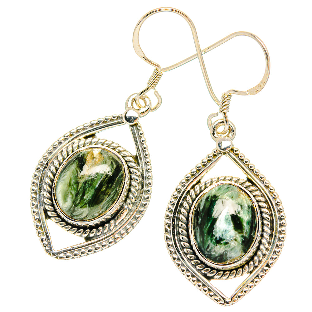 Teardrop seraphinite earrings in oval bezel with 925 sterling silver hooks