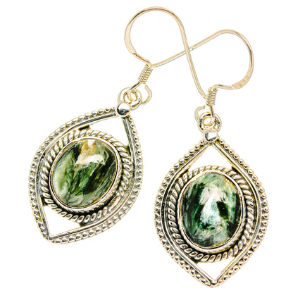 Teardrop seraphinite earrings in oval bezel with 925 sterling silver hooks