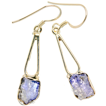 Pair of sterling silver tanzanite drop earrings with rough blue-purple stones