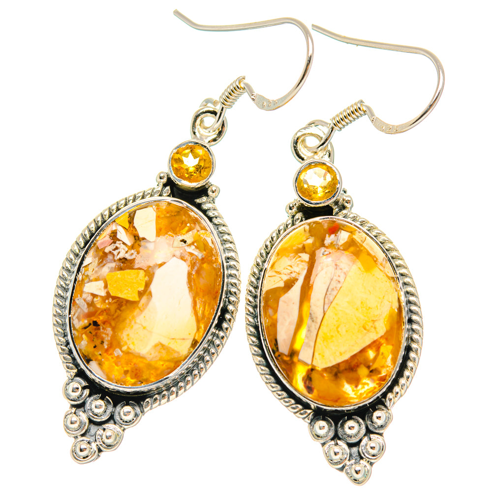 925 sterling silver citrine drop earrings, ornate oval stones with round top accents
