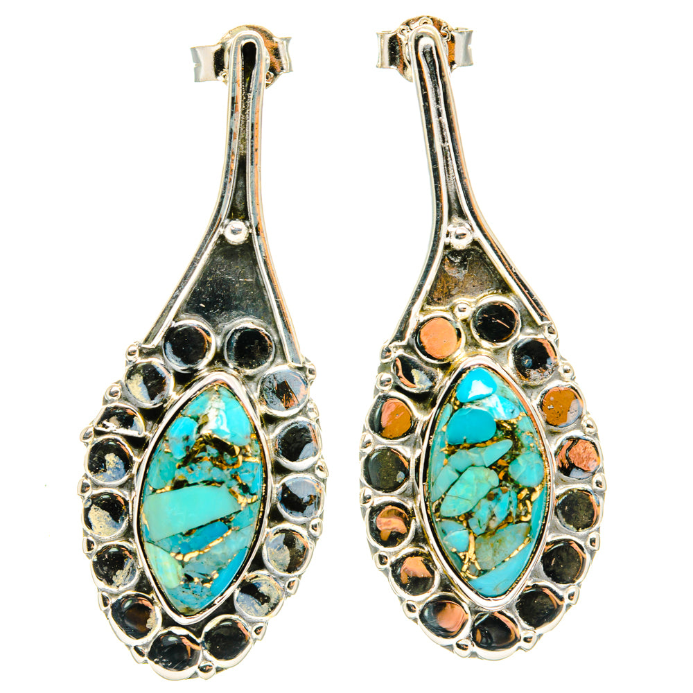 925 sterling silver dangle earrings with oval turquoise cabochons and multi-bezel border