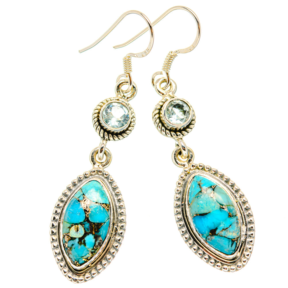 925 sterling silver turquoise oval dangle earrings with two stacked settings