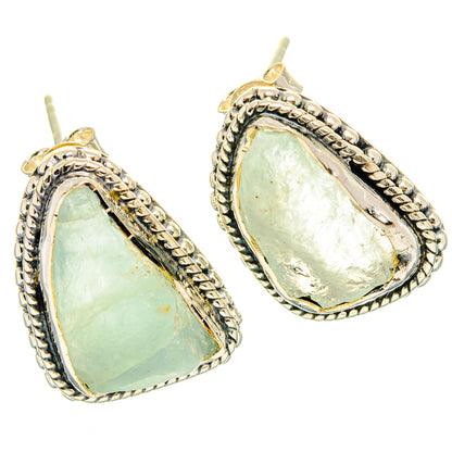 Rough aquamarine teardrop earrings with 925 sterling silver rope border and hooks