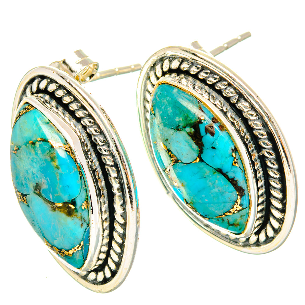 Blue Copper Composite Turquoise Earrings handcrafted by Ana Silver Co - EARR428766 - Photo 2