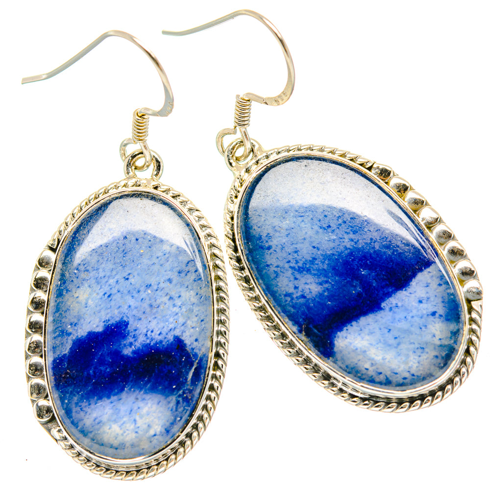 Oval sodalite cabochon earrings, 925 sterling silver bezel with hooks