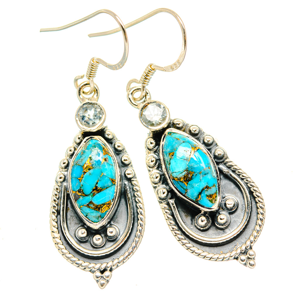 Blue Copper Composite Turquoise Earrings handcrafted by Ana Silver Co - EARR428822 - Photo 2