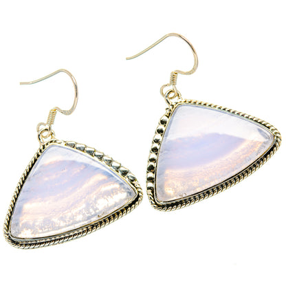 925 sterling silver triangle lace agate earrings, blue-lavender stones, fishhook style