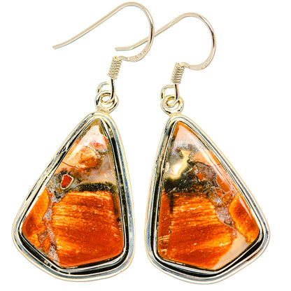 Dangle teardrop butterfly jasper earrings, orange-black stone framed in 925 sterling silver