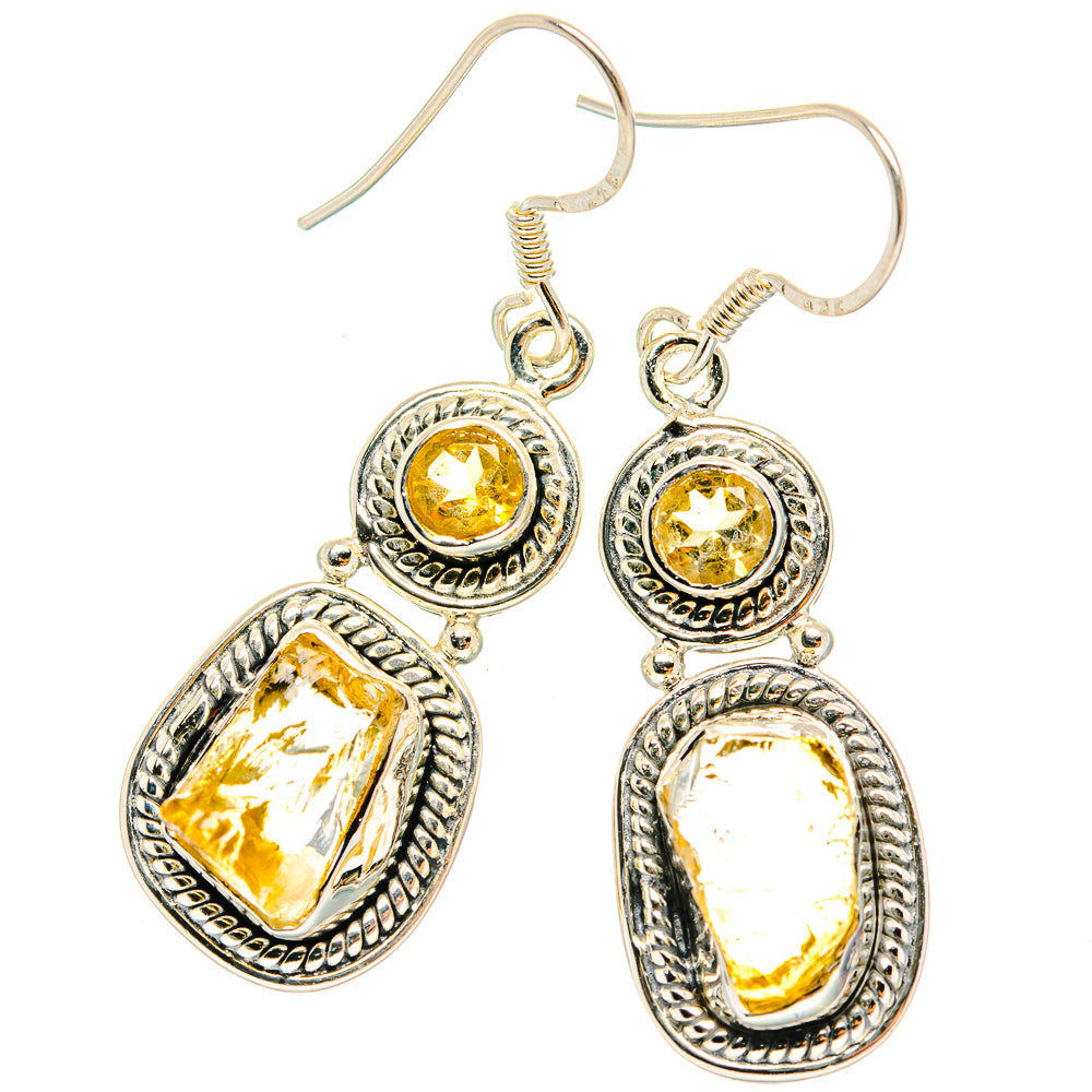 925 sterling silver drop earrings with round top and oval citrine-look charms, fishhooks