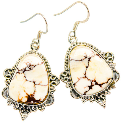 925 sterling silver teardrop jasper drop earrings, white stone with brown veining
