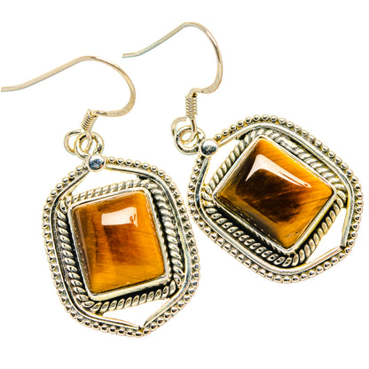 925 sterling silver earrings with square tiger-eye amber stones in ornate frames