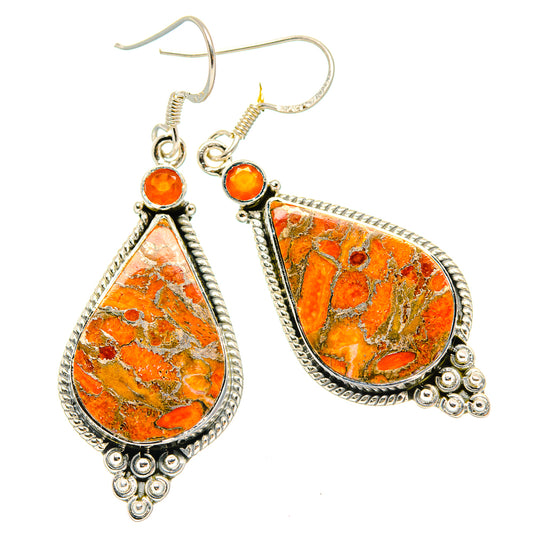 Orange Copper Composite Turquoise Earrings handcrafted by Ana Silver Co - EARR428903 - Photo 2