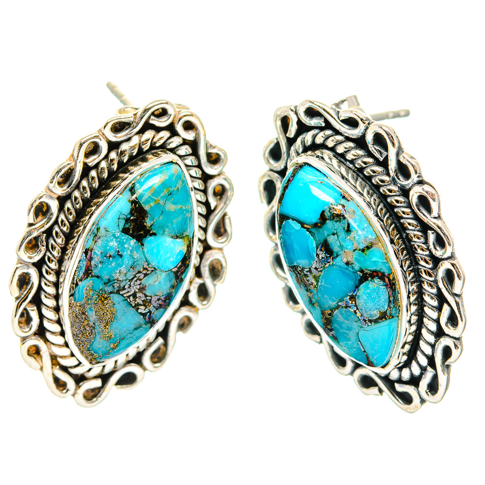 Blue Copper Composite Turquoise Earrings handcrafted by Ana Silver Co - EARR428919 - Photo 2