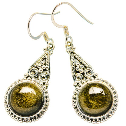 Gold Sheen Obsidian Earrings handcrafted by Ana Silver Co - EARR428921 - Photo 2