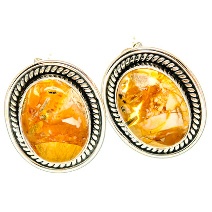 Mookaite stud earrings with orange cabochon and rope-textured 925 sterling silver settings