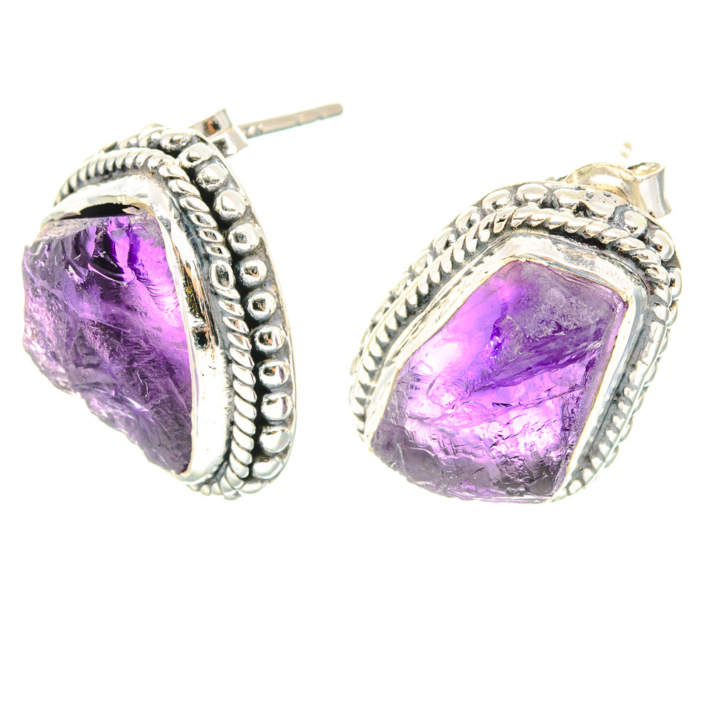 Rough amethyst stud earrings in 925 sterling silver, purple faceted rough stones, posts