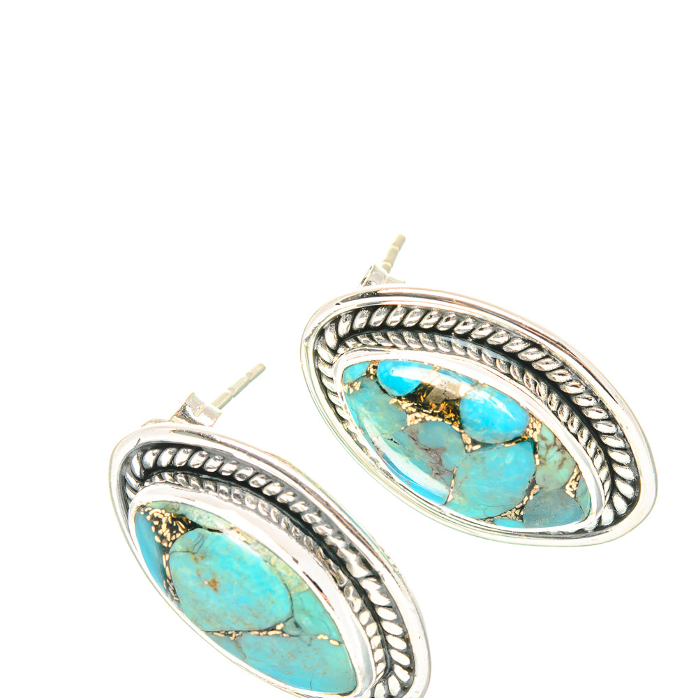 Blue Copper Composite Turquoise Earrings handcrafted by Ana Silver Co - EARR429034 - Photo 2