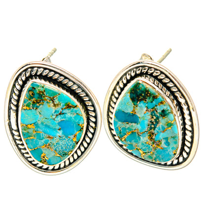 Oval chrysocolla stud earrings with turquoise stone cabochons and 925 sterling silver frames
