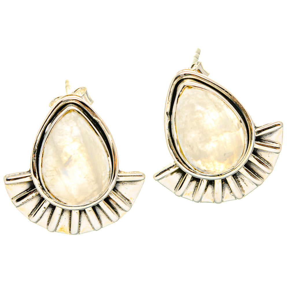 925 silver rainbow moonstone teardrop earrings with radiating fan rays