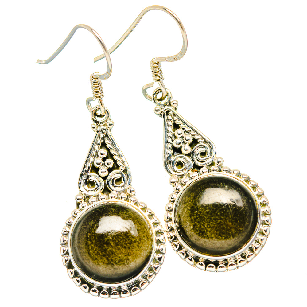 Gold Sheen Obsidian Earrings handcrafted by Ana Silver Co - EARR429066 - Photo 2