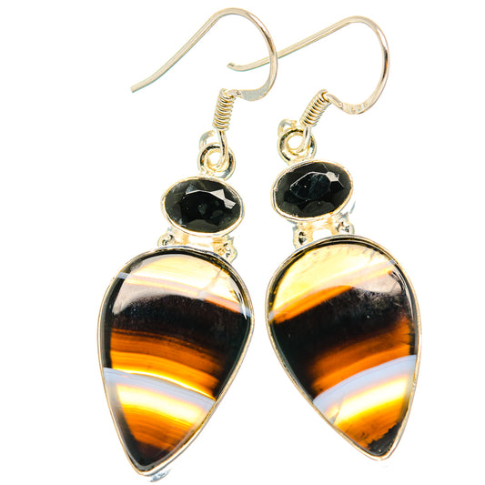 Black Banded Agate Earrings handcrafted by Ana Silver Co - EARR429075 - Photo 2