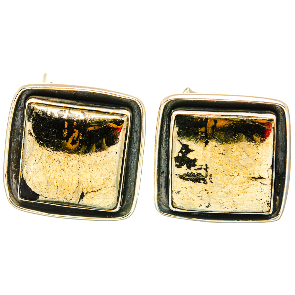 Pyrite In Black Onyx Earrings handcrafted by Ana Silver Co - EARR429122 - Photo 2