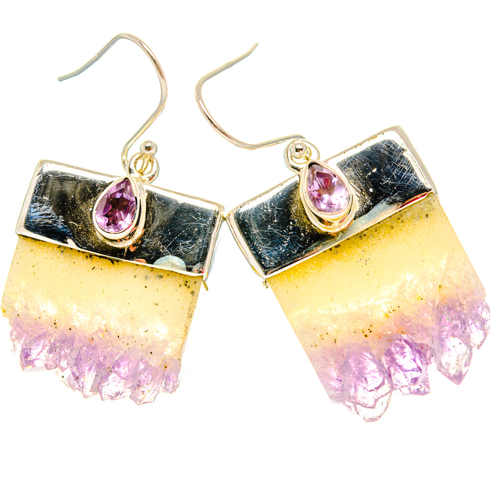Amethyst stalactite drop earrings in 925 sterling silver with oval purple stones