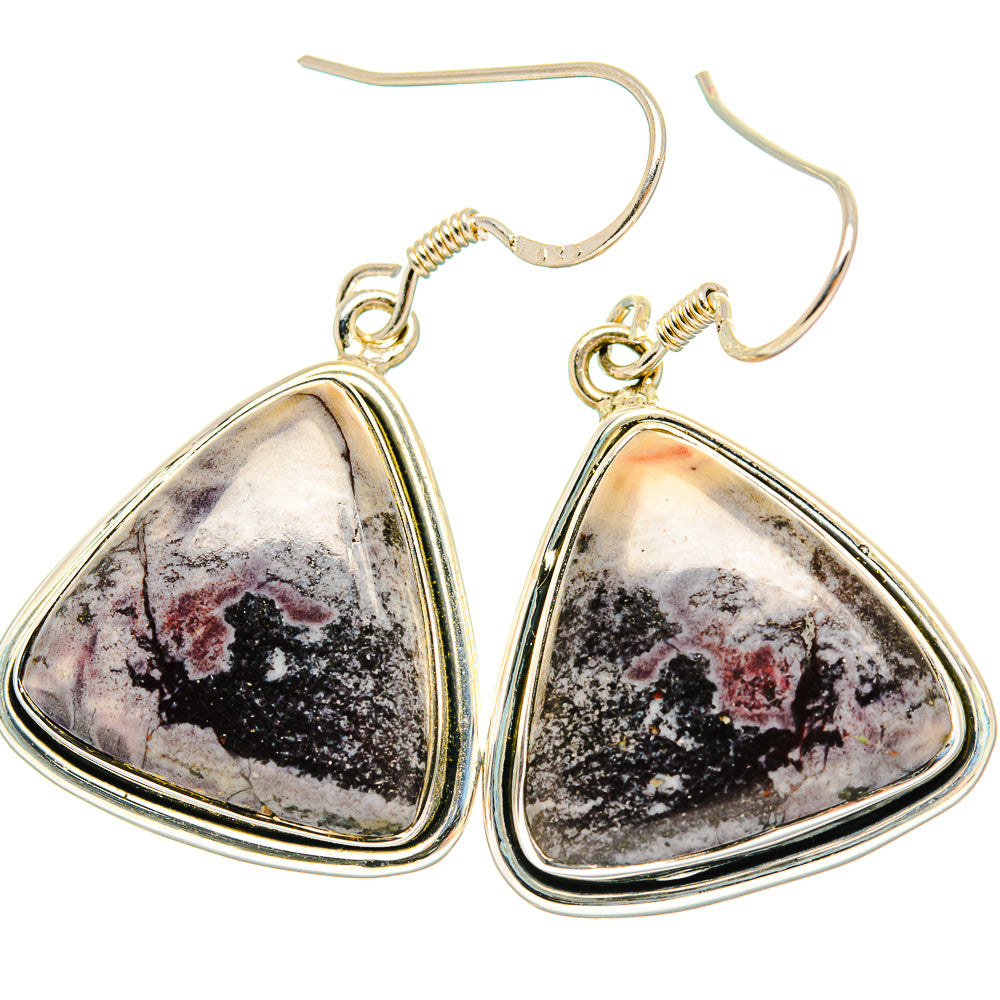 925 sterling silver fishhook earrings with marbled teardrop jasper cabochon