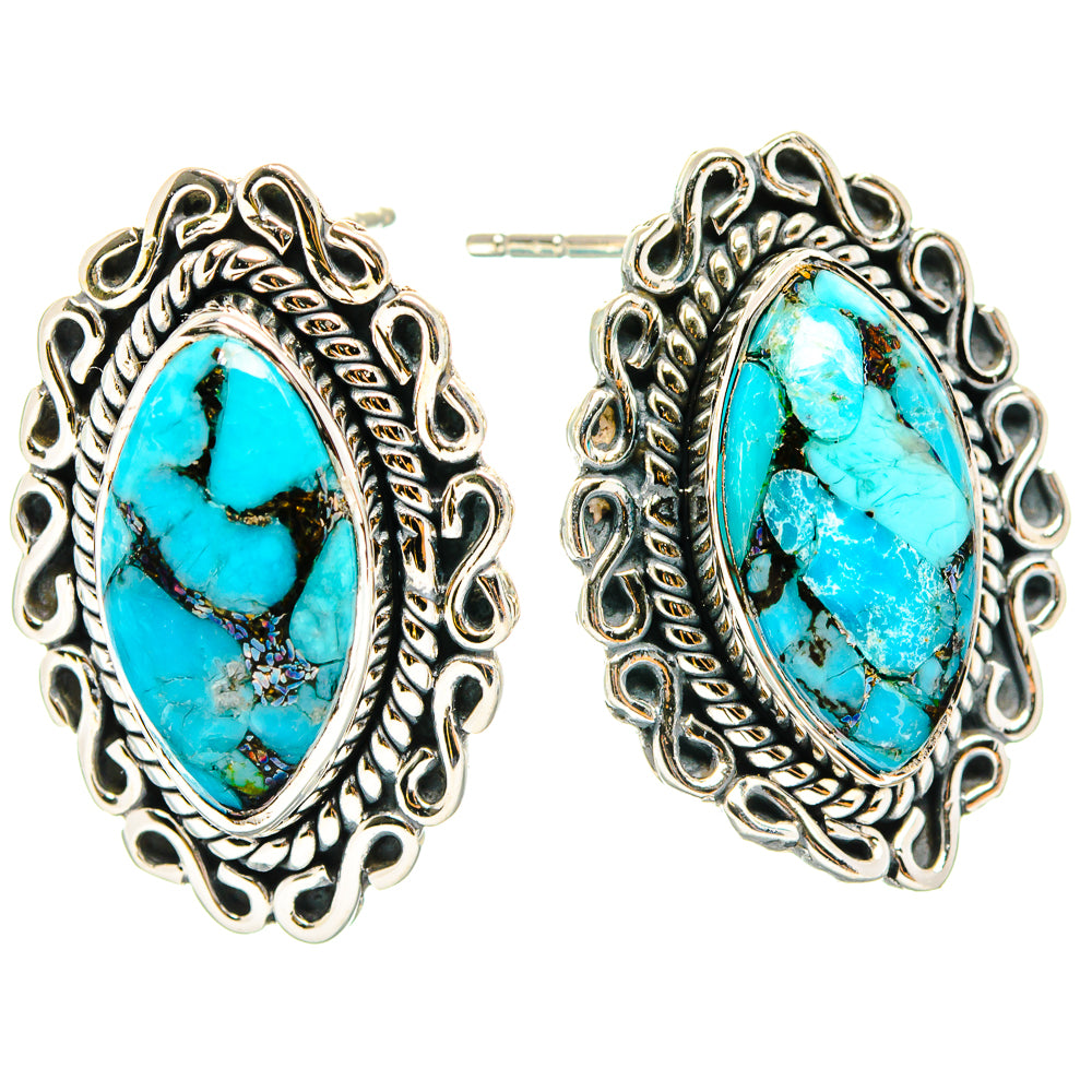 Blue Copper Composite Turquoise Earrings handcrafted by Ana Silver Co - EARR429227 - Photo 2