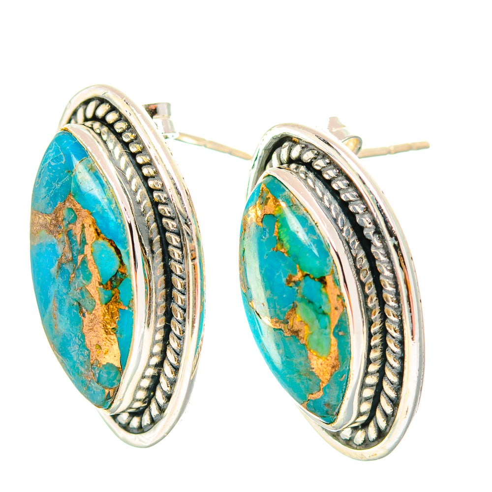 Blue Copper Composite Turquoise Earrings handcrafted by Ana Silver Co - EARR429248 - Photo 2