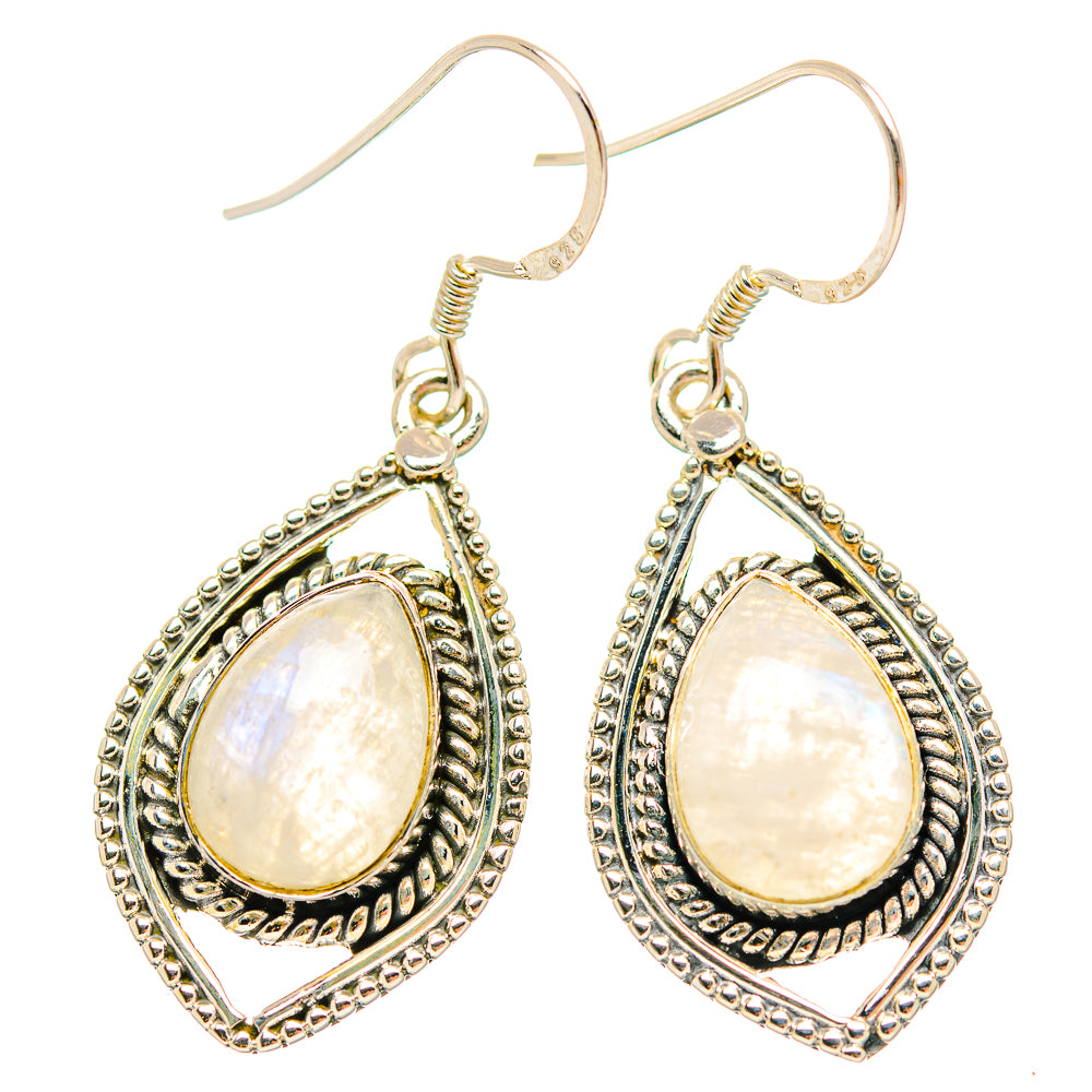 Sterling silver moonstone teardrop drop earrings with iridescent pear-shaped stones