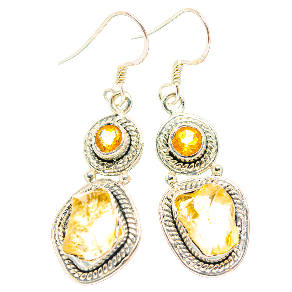 925 sterling silver drop earrings with amber round top and teardrop stones, fishhook