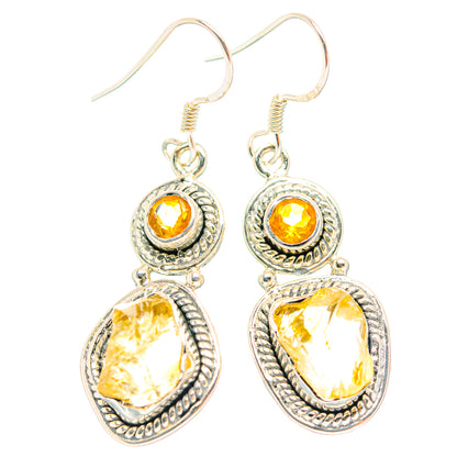 925 sterling silver drop earrings with amber round top and teardrop stones, fishhook
