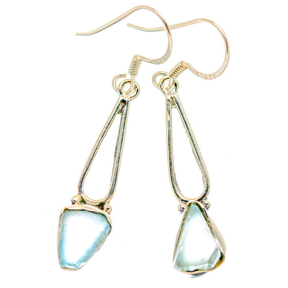 Sterling silver aquamarine drop earrings, rough triangular teardrops on dangling hooks