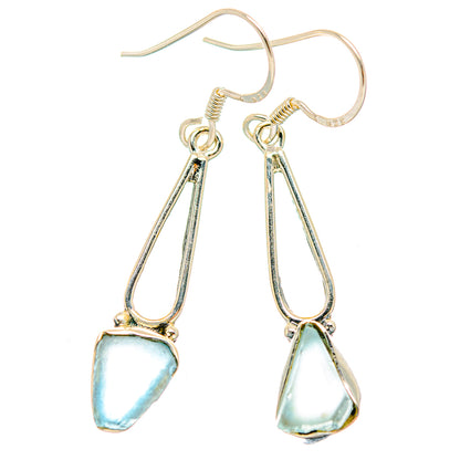 Sterling silver aquamarine drop earrings, rough triangular teardrops on dangling hooks