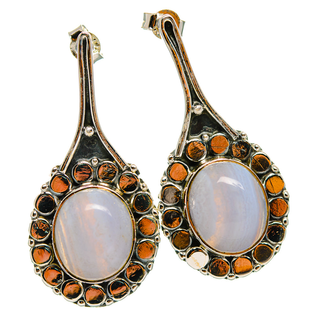 Blue Lace Agate Earrings handcrafted by Ana Silver Co - EARR429312 - Photo 2