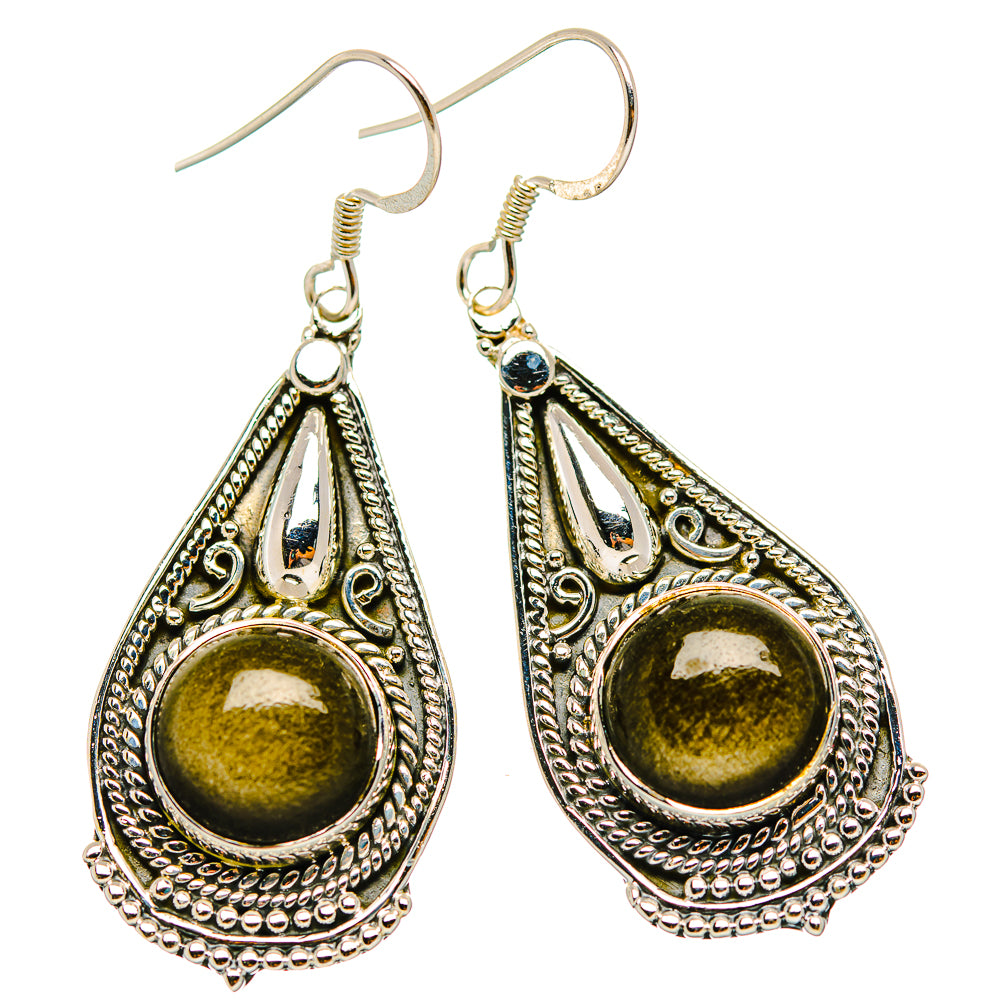 Gold Sheen Obsidian Earrings handcrafted by Ana Silver Co - EARR429334 - Photo 2