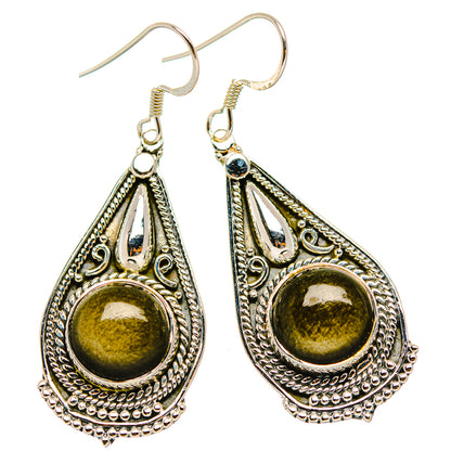 Gold Sheen Obsidian Earrings handcrafted by Ana Silver Co - EARR429334 - Photo 2