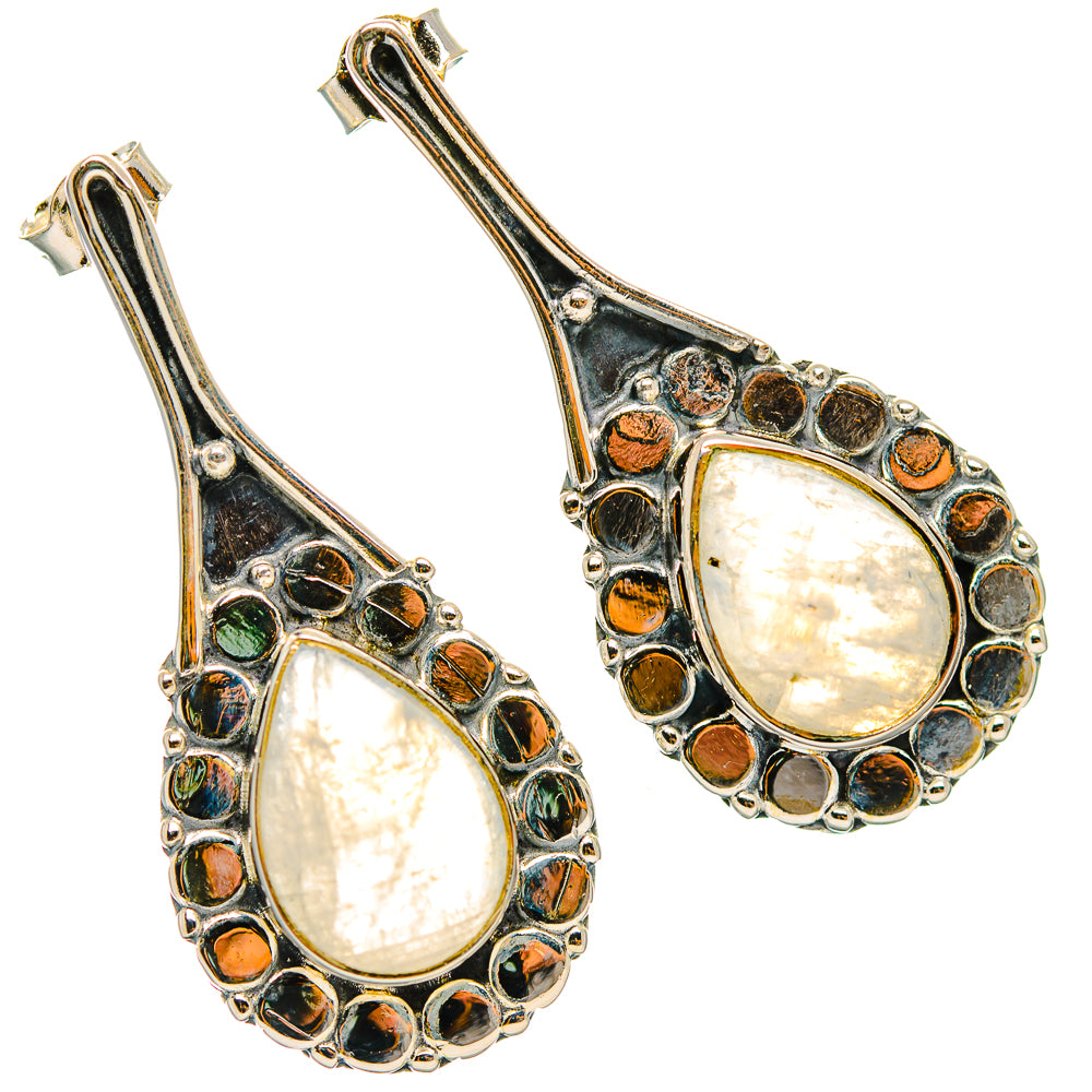 Rainbow Moonstone Earrings handcrafted by Ana Silver Co - EARR429340 - Photo 2