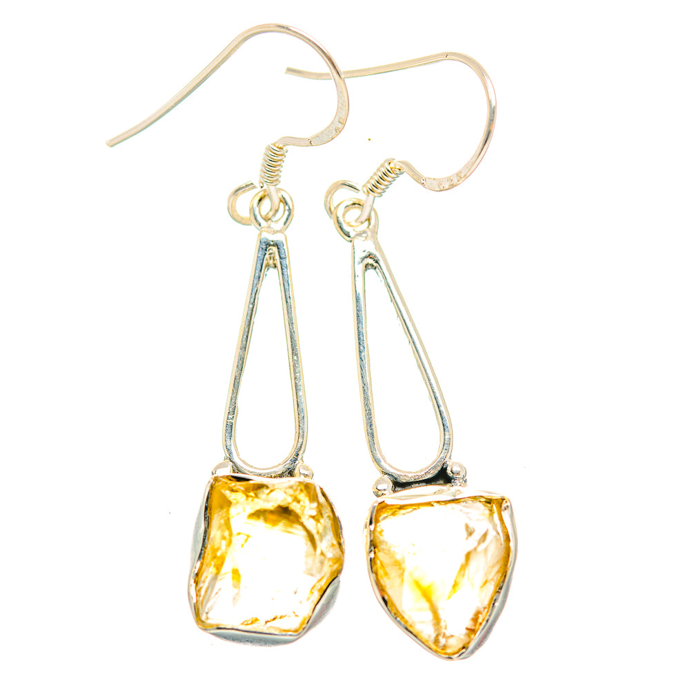Sterling silver dangle earrings with rough citrine drop stones and fishhook backs