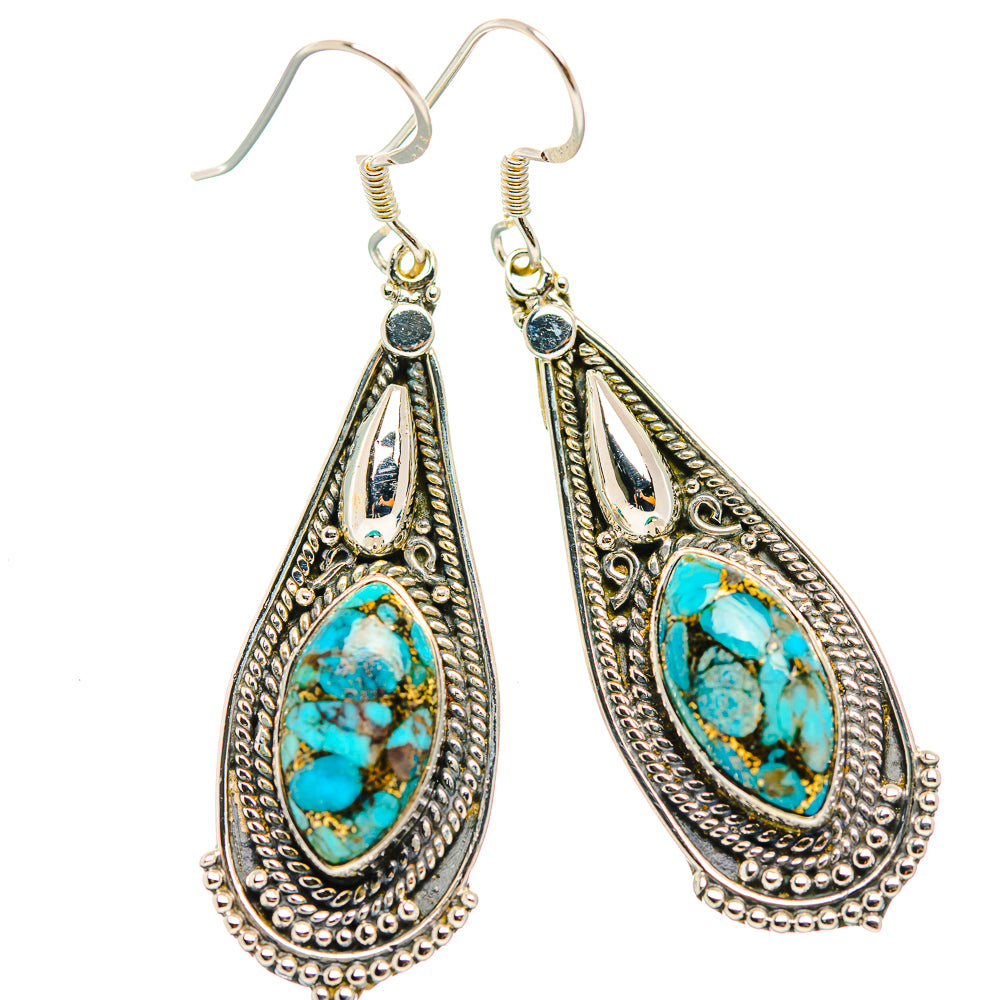 Blue Copper Composite Turquoise Earrings handcrafted by Ana Silver Co - EARR429360 - Photo 2