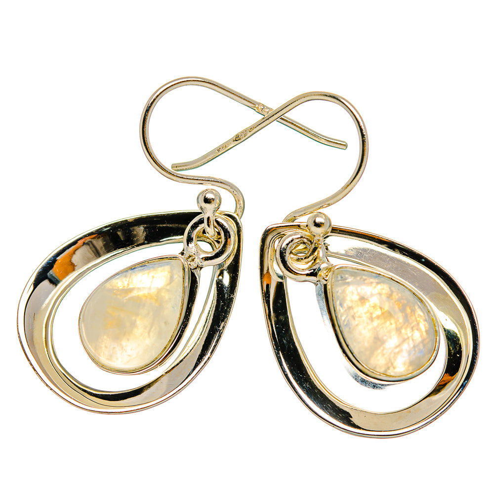 925 sterling silver hoop drop earrings with opalescent moonstone teardrop