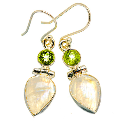 Sterling silver drop earrings with green peridot and opalescent teardrop stones