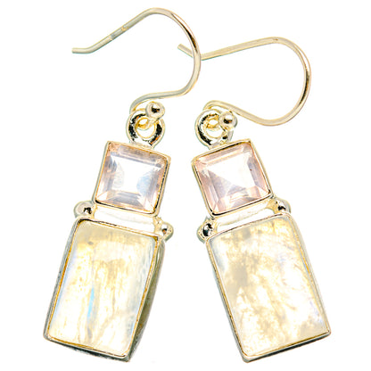 Opalescent moonstone dangle earrings, square top and rectangular bottom on silver hooks