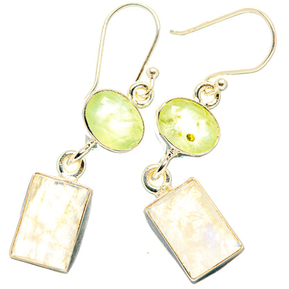 925 sterling silver earrings with lime-green round stones and opalescent white rectangular drops