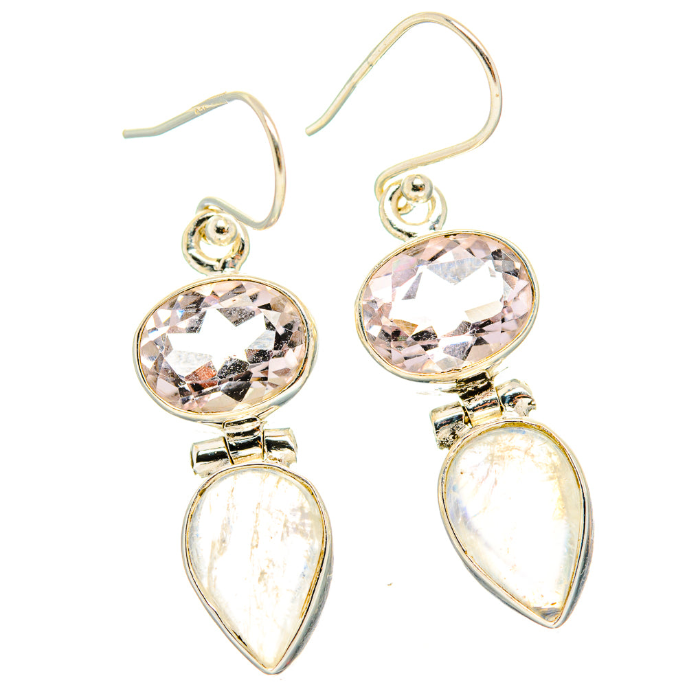 925 sterling silver drop earrings with round faceted clear top and pear-shaped opal bottoms